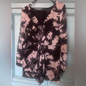 V-Neck Tie-Waist Floral Romper in Black and White